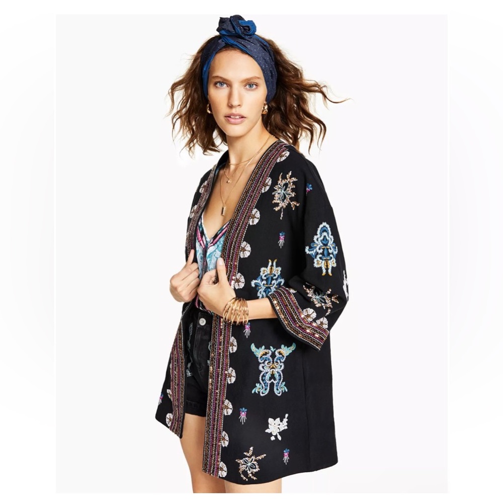 Cotton Embroidered Open-Front Jacket